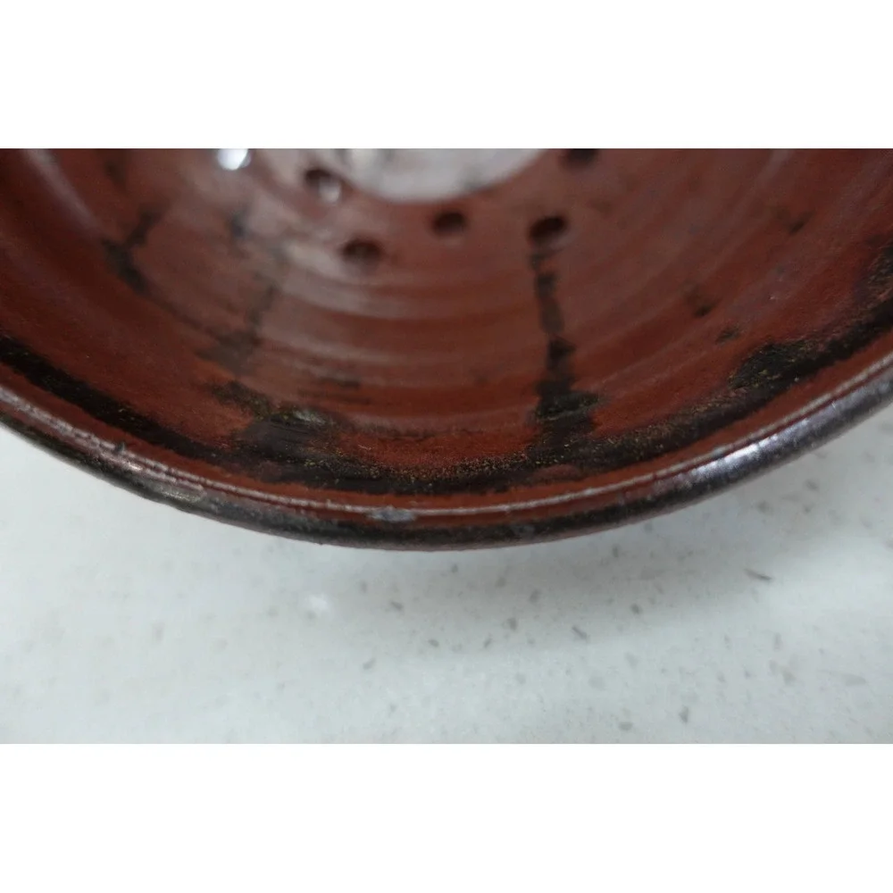 Handmade Pottery Berry Bowl‎ Colander Brown Glazed Ceramic Kitchen Decor